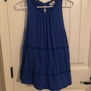 Blue tank top with see through detail